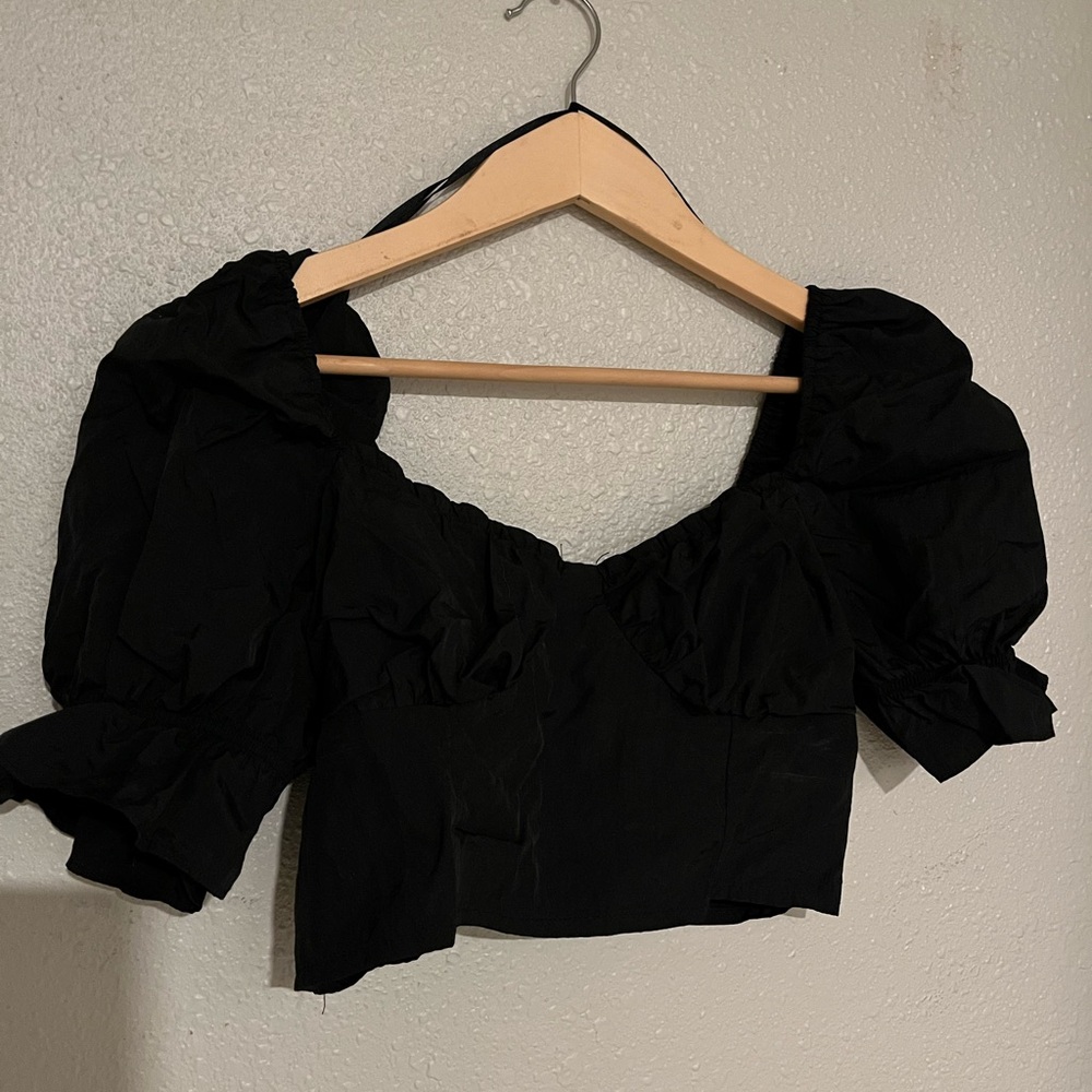 Elegant Black Puff Sleeve Top